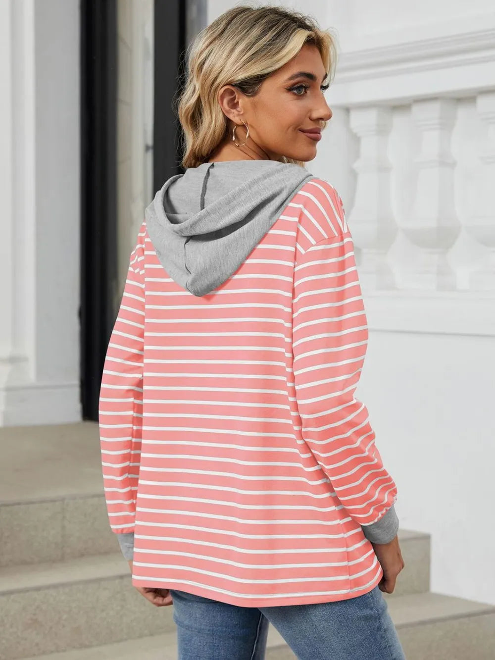 Drawstring Striped Long Sleeve Hoodie - Trendsi | Lola Mariee