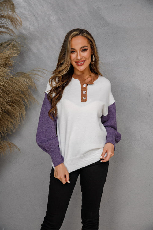 Angel Wings Round Neck Buttoned Knit Top – view 2 | Lola Mariee