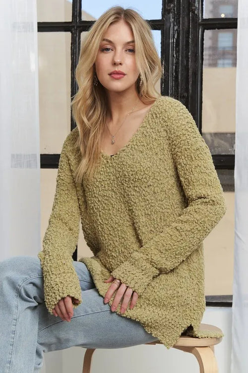 ADORA High-Low Side Slit V-Neck Sweater | Lola Mariee