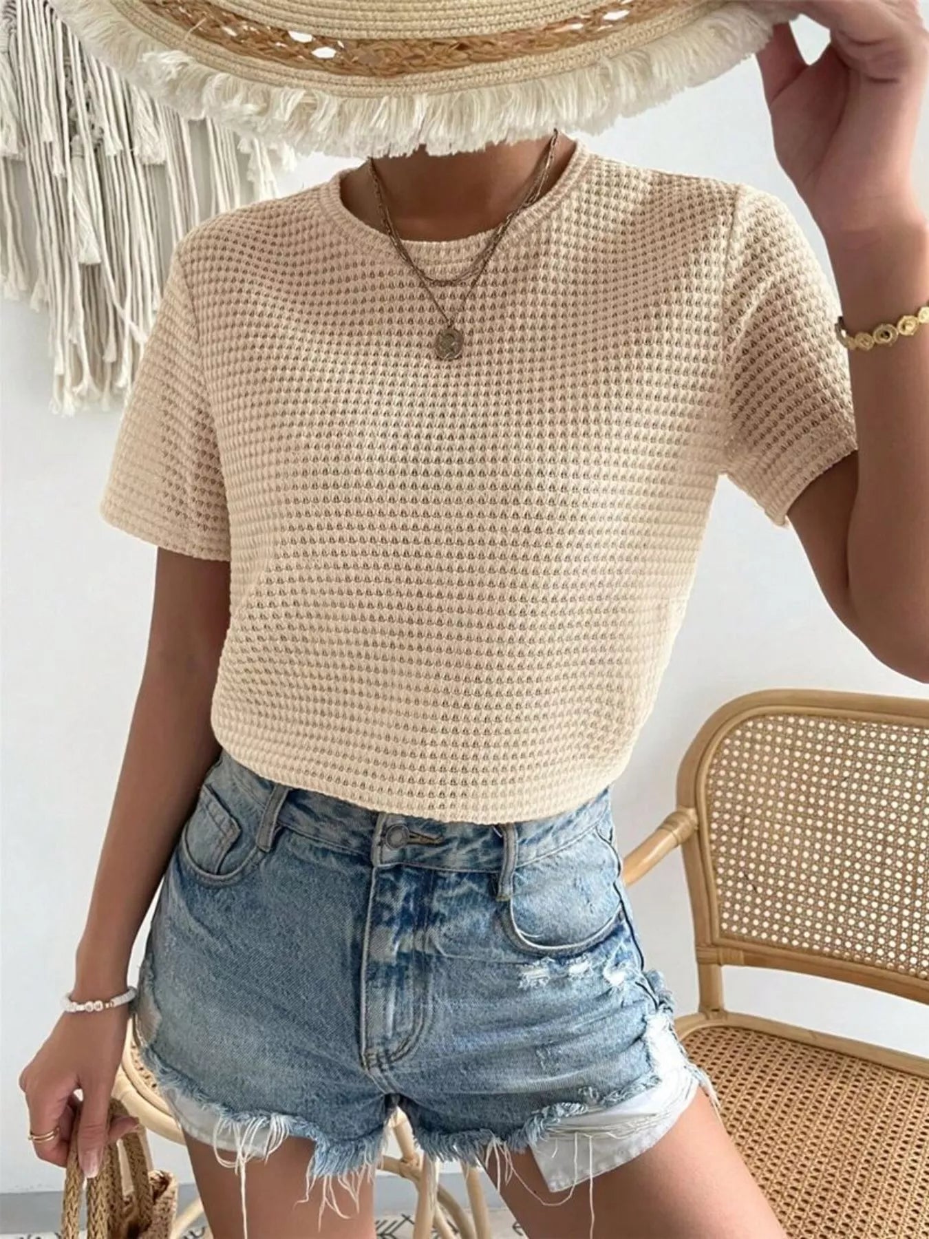 Waffle Knit Short Sleeve T-Shirt – view 3 | Lola Mariee