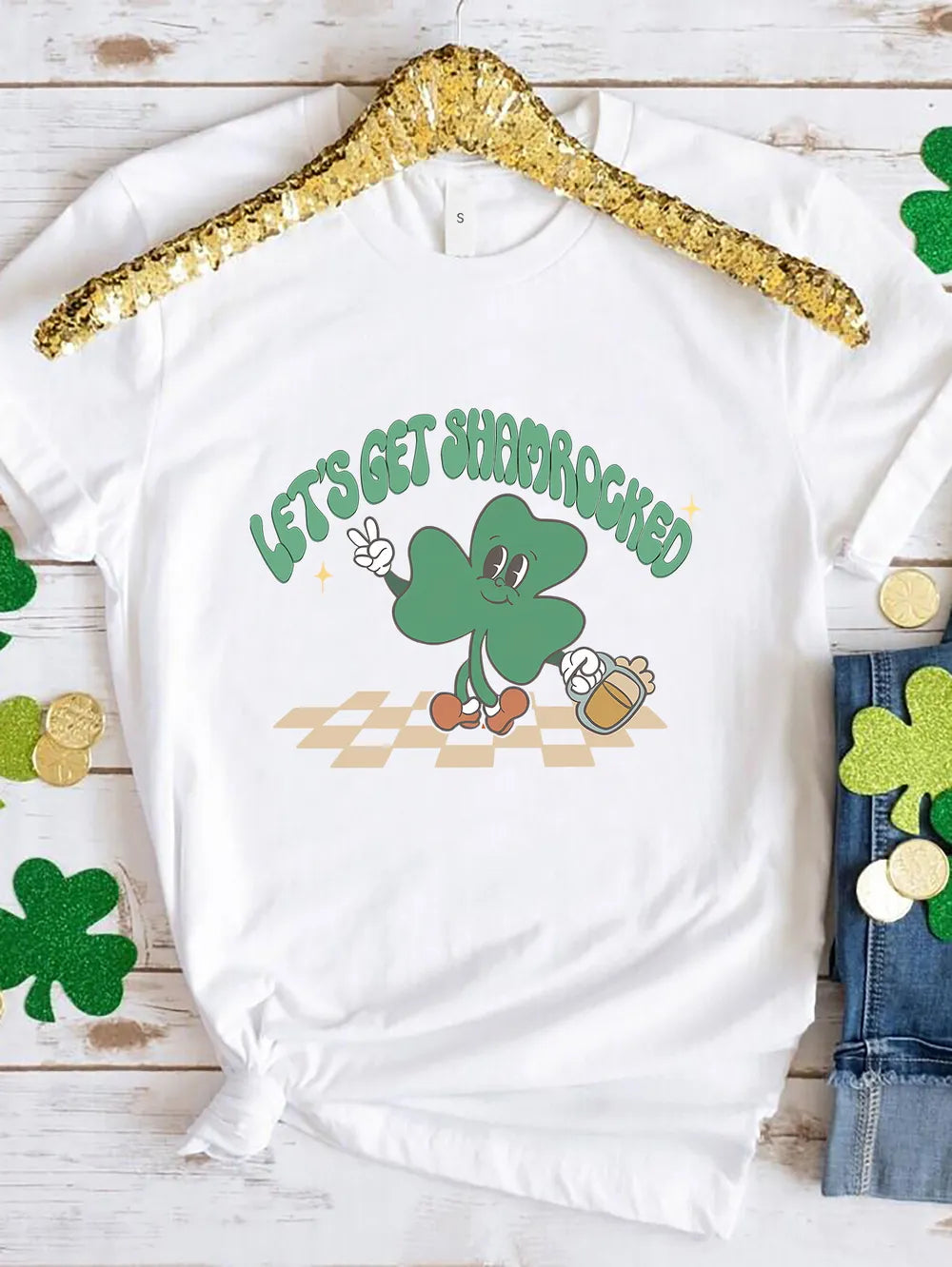 LET'S GET SHAMROCKED Round Neck T-Shirt – view 4 | Lola Mariee
