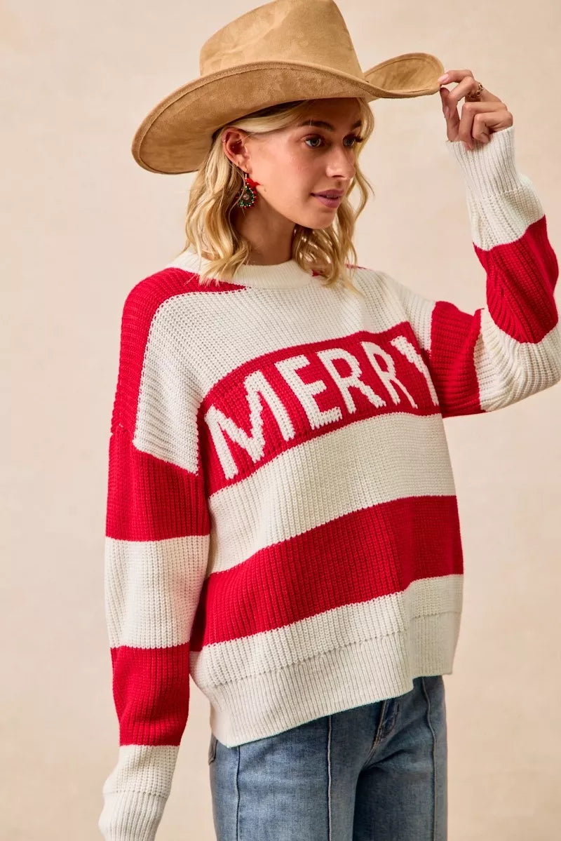 BiBi Christmas Merry Lettering Sweater - Trendsi | Lola Mariee