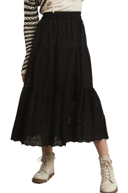 ADORA Elastic Waistband Tiered Midi Skirt | Lola Mariee