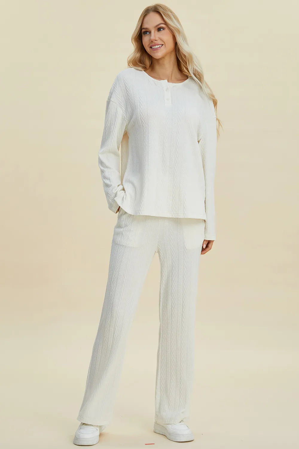 Double Take Full Size Cable-Knit Long Sleeve Top and Pants Set – view 4 | Lola Mariee