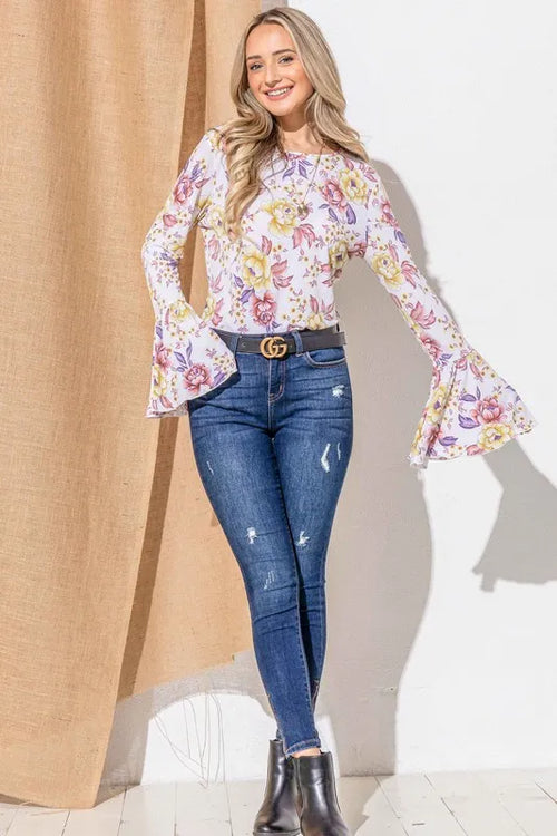 And The Why Floral Printed Bell Sleeve Casual Top | Lola Mariee