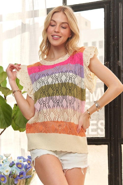 ADORA Eyelet Sleeve Multi Color Crochet Top | Lola Mariee