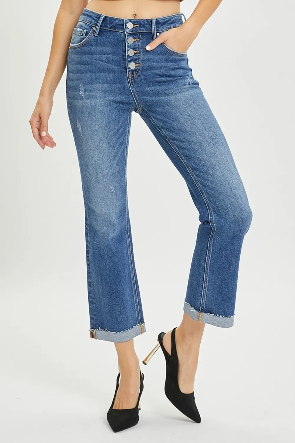 RISEN Full Size Button Fly Cropped Bootcut Jeans - LOLA MARIEE | Lola Mariee