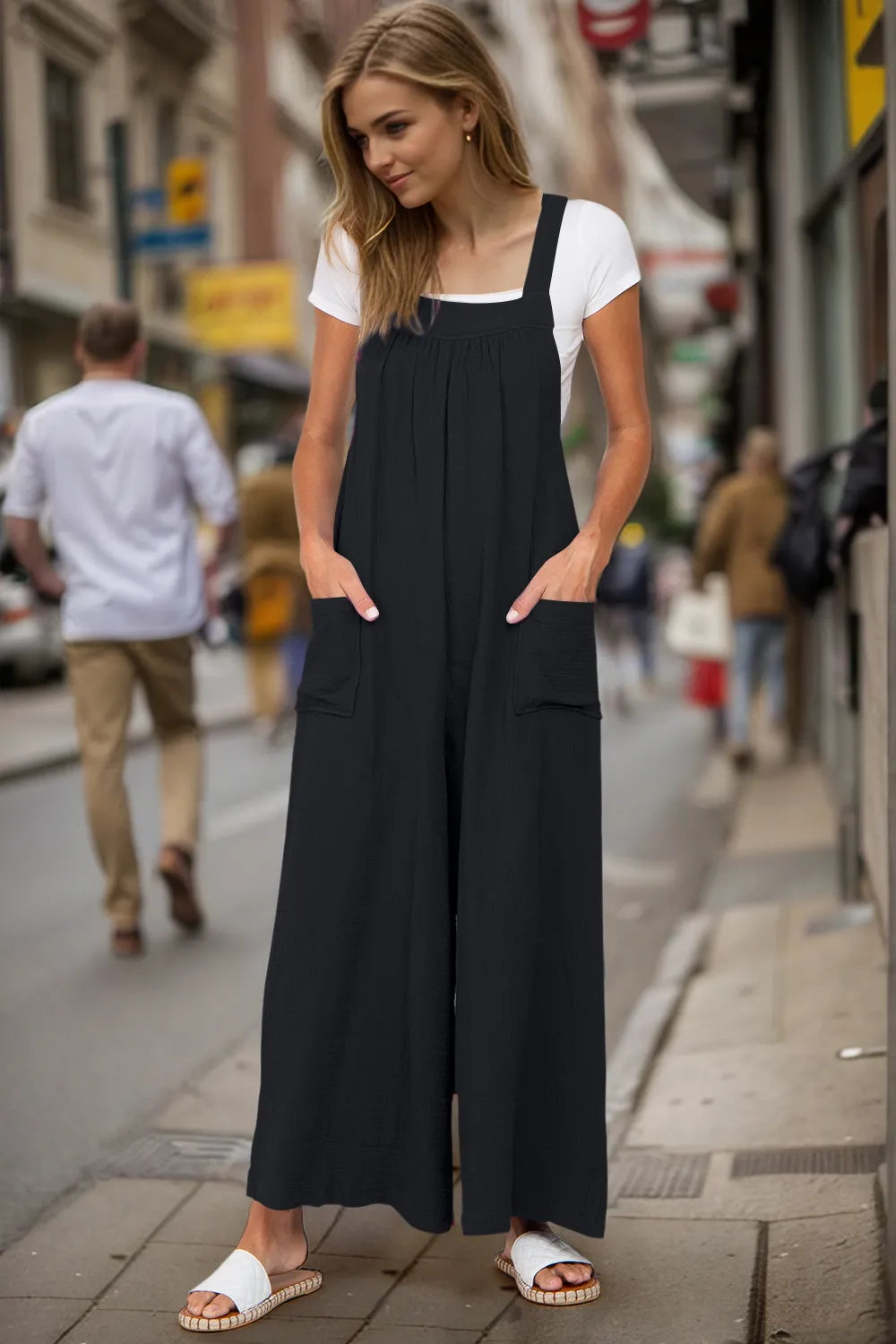 Double Take Full Size Wide Leg Overalls with Pockets – view 4 | Lola Mariee