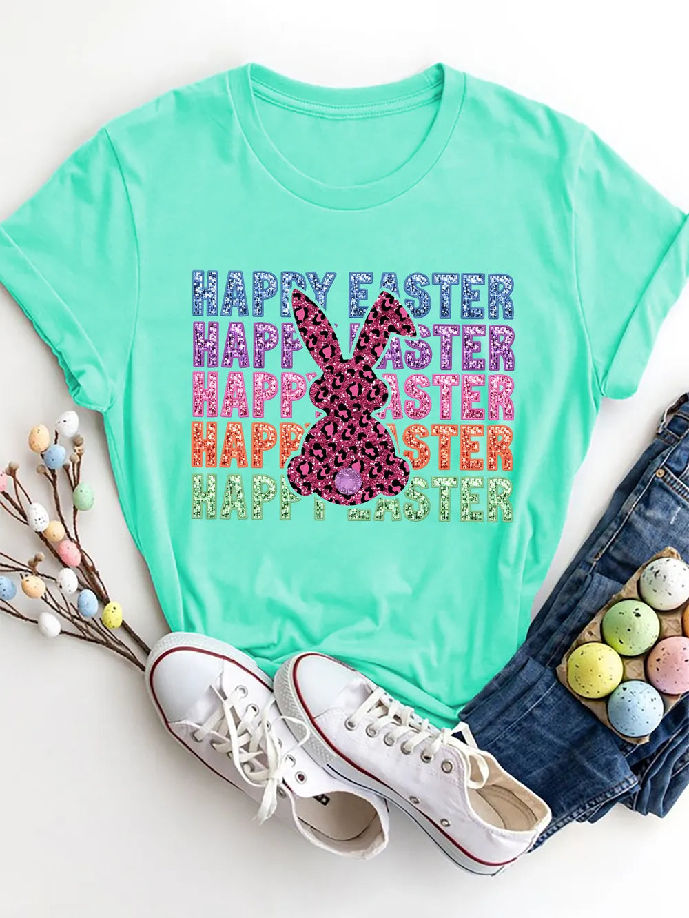 HAPPY EASTER Round Neck Short Sleeve T-Shirt – view 7 | Lola Mariee