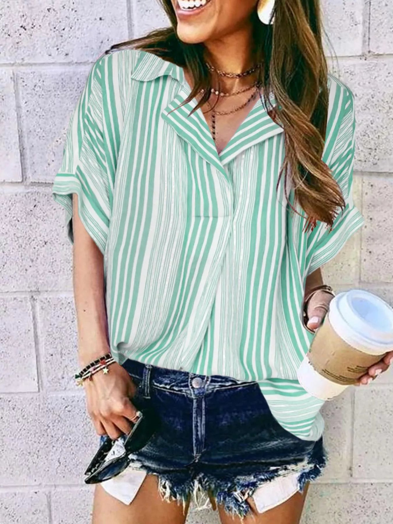 Full Size Collared Neck Half Sleeve Shirt Plus Size - Trendsi | Lola Mariee