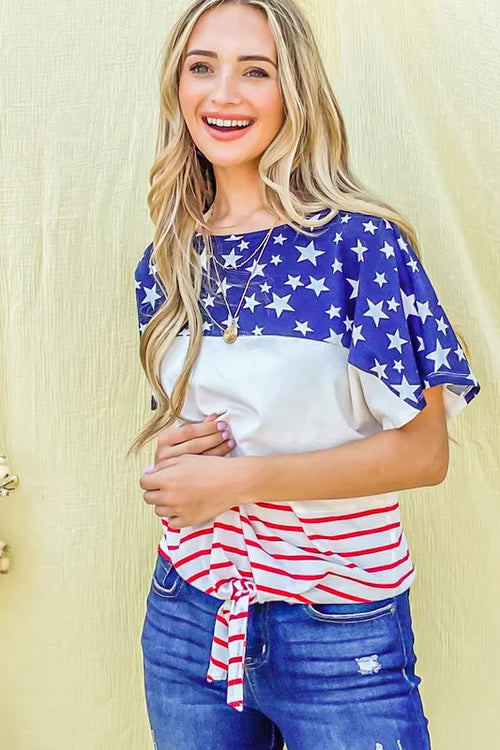 And The Why American Flag Print Tie Knot Front Casual Top | Lola Mariee