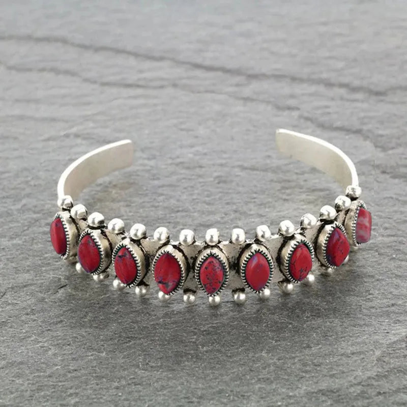 Artificial Turquoise Alloy Open Bracelet – view 3 | Lola Mariee