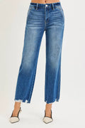 RISEN High Rise Ankle Straight Distressed Hem Detail Jeans - women's bottoms at Lola Mariee boutique