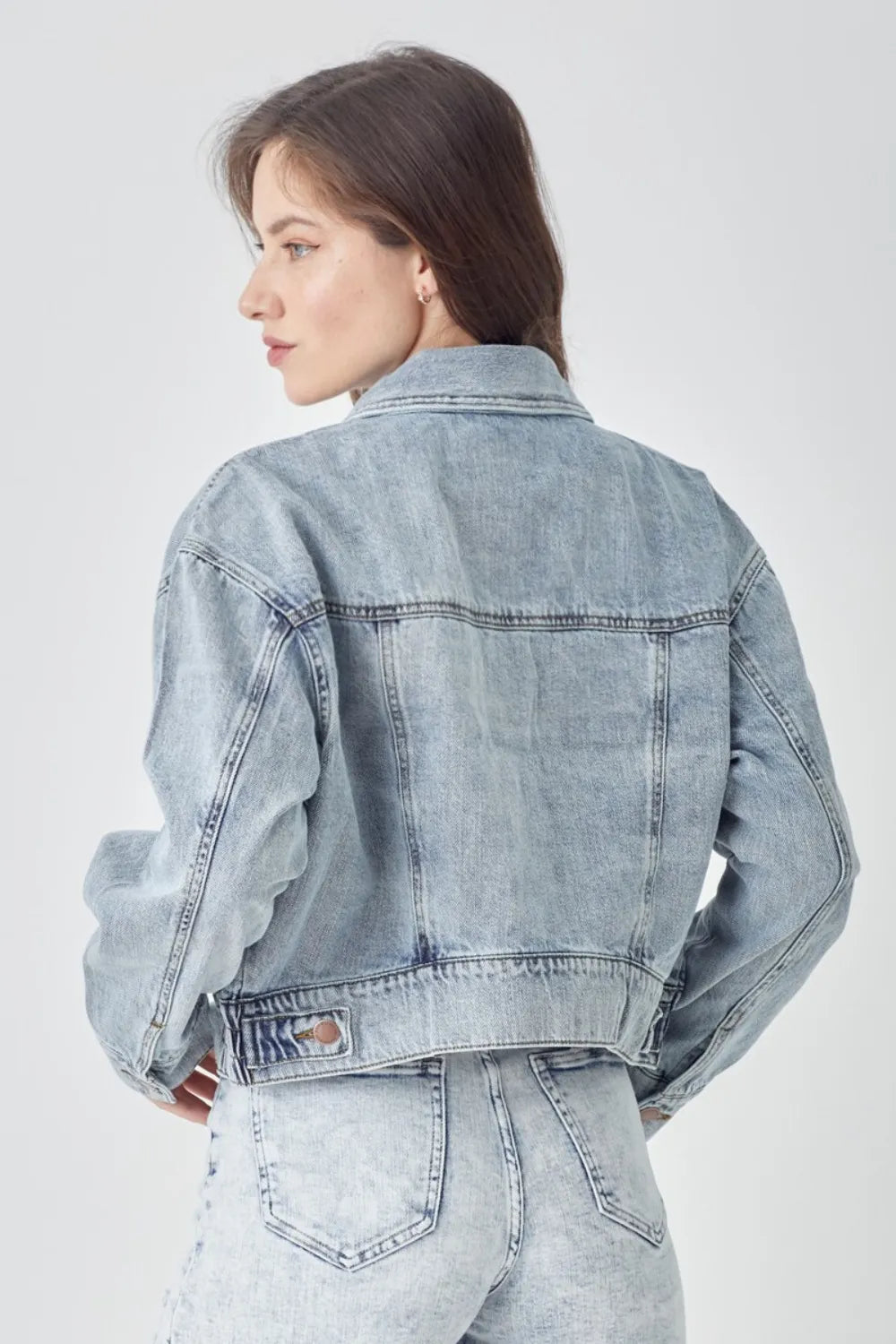 RISEN Full Size Button Down Cropped Denim Jacket - LOLA MARIEE | Lola Mariee