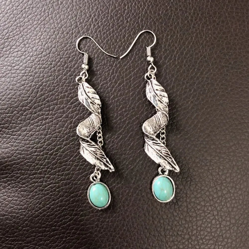 Alloy Leaf Artificial Turquoise Earrings – view 2 | Lola Mariee