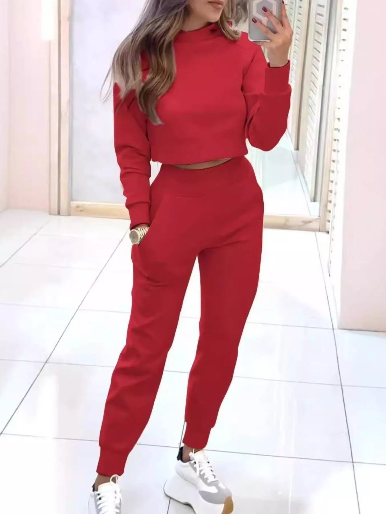 Casual Chic Cropped Sweatshirt and Jogger Set – view 10 | Lola Mariee