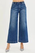 RISEN High Rise Wide Leg Jeans With Pocket Button Detail - women's bottoms at Lola Mariee boutique