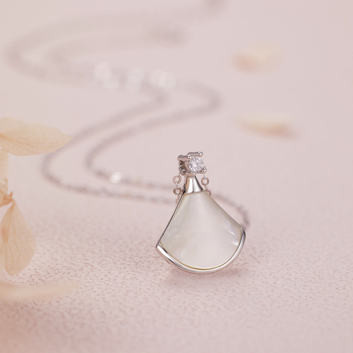 Fan-Shaped Mother of Pearl Pendant Necklace – view 3 | Lola Mariee