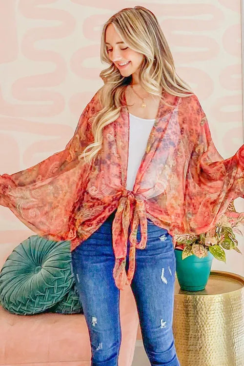 And The Why Front Tie Knot Oversized Print Top – view 2 | Lola Mariee