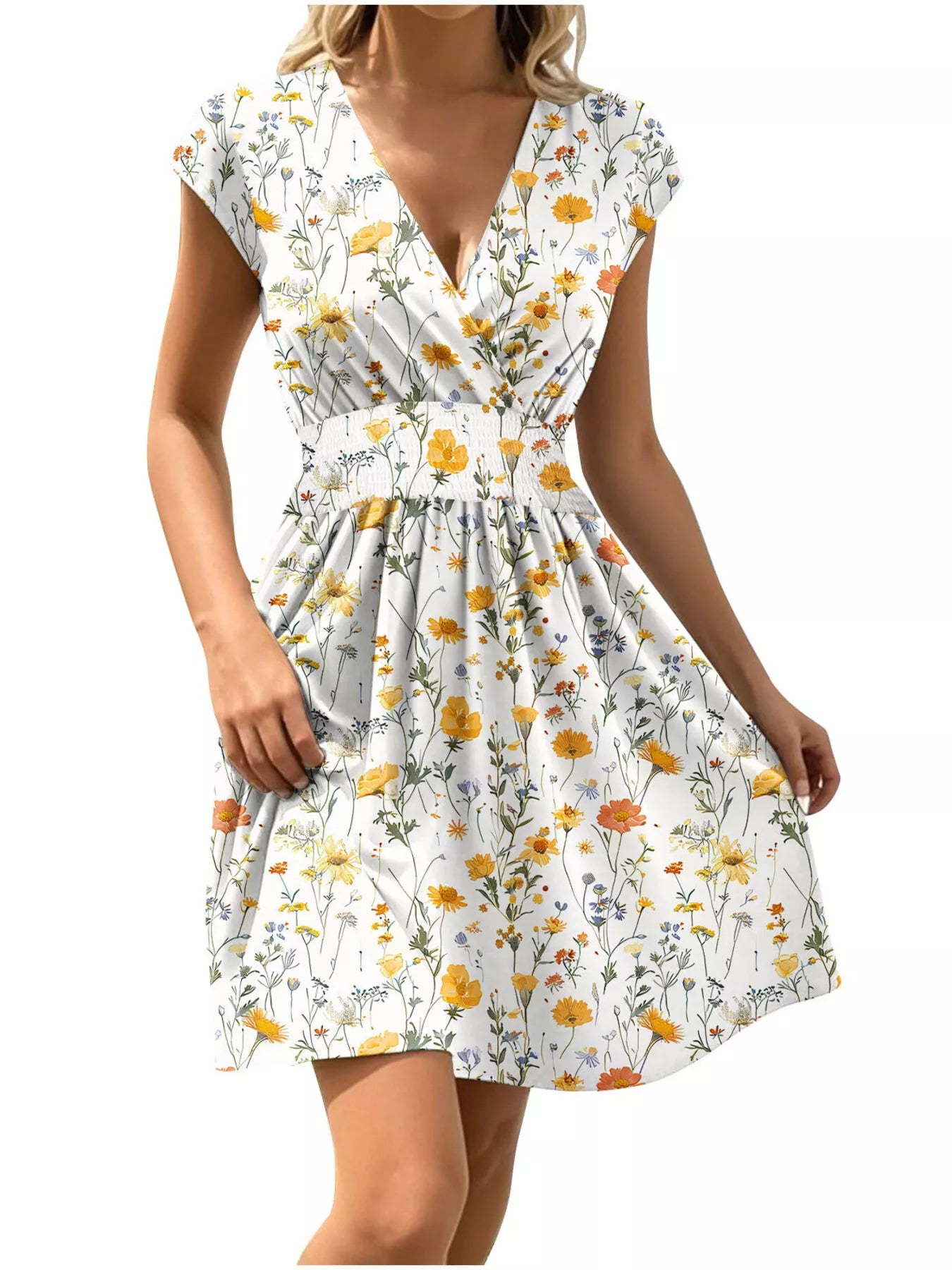 Floral Print Surplice Mini Dress – view 6 | Lola Mariee