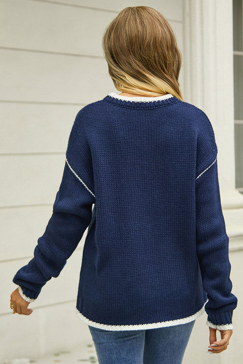 Angel Wings Round Neck Long Sleeve Waffle-Knit Sweater – view 2 | Lola Mariee