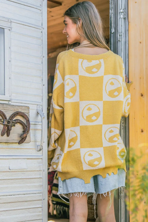 And The Why Checkerboard Sweater with Yin Yang Pattern – view 2 | Lola Mariee