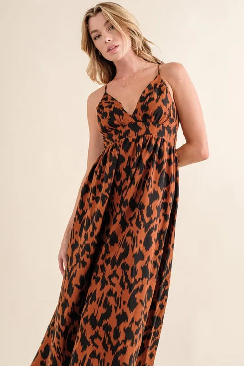 And The Why Leopard Print Plunge Maxi Dress | Lola Mariee