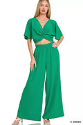 Zenana Woven Airflow Twisted Top & Wide Leg Pants Set - women's top at Lola Mariee boutique