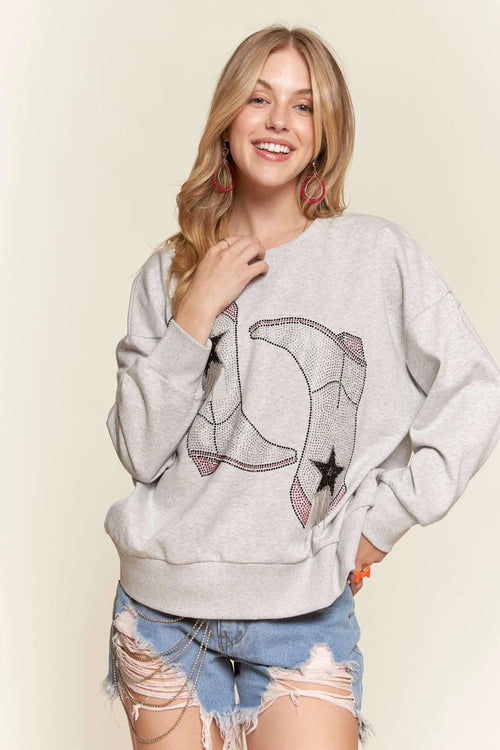 ADORA Rhinestone Accent Casual Sweatshirt | Lola Mariee
