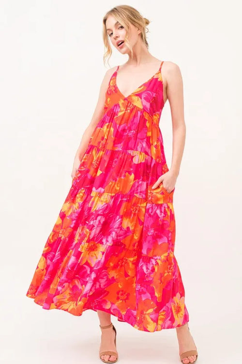 And The Why Floral Tiered Maxi Cami Dress with Pockets | Lola Mariee