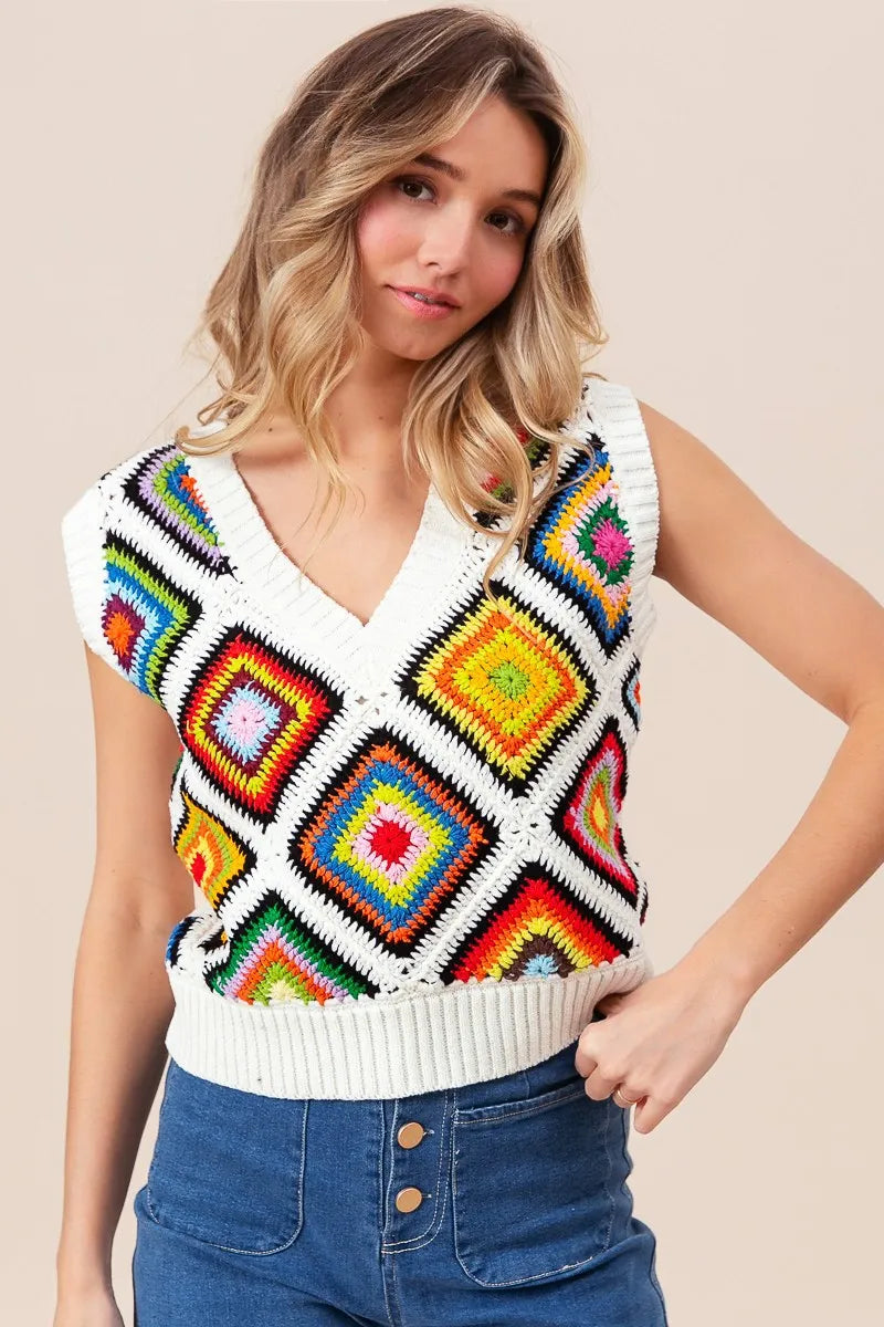 BiBi Diamond Granny Square Sweater Vest - Trendsi | Lola Mariee