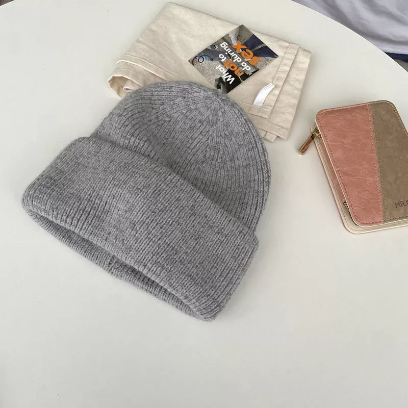 Warm Knitted Cuffed Beanie Hat – view 2 | Lola Mariee