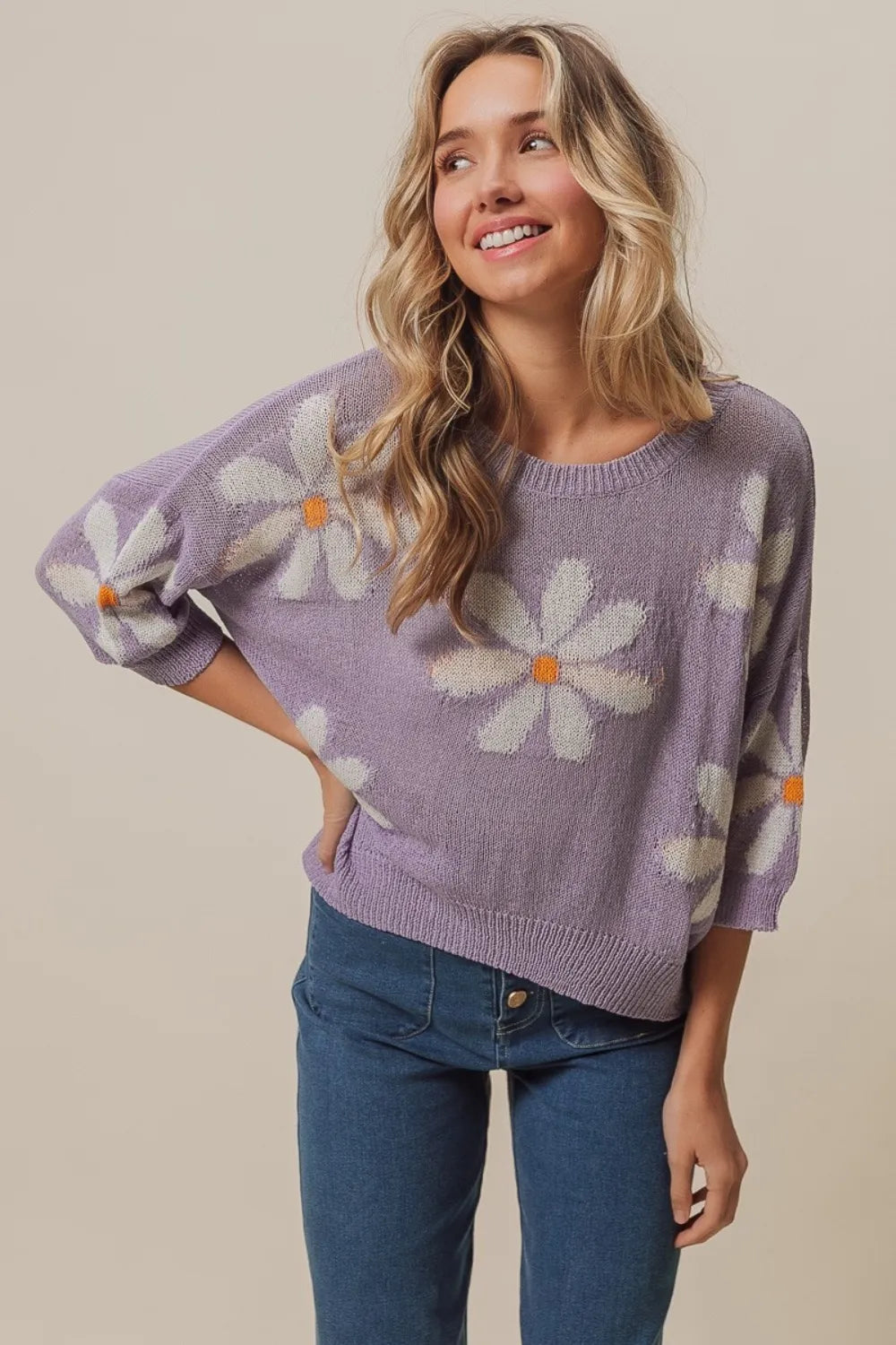 BiBi Floral Pattern Slit Sweater - Trendsi | Lola Mariee