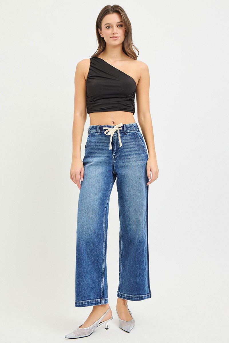 RISEN Elastic Band High Rise Cropped Wide Jeans - Trendsi | Lola Mariee