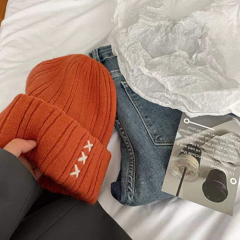 Knitted Beanie Hat with Embroidered Detail – view 3 | Lola Mariee