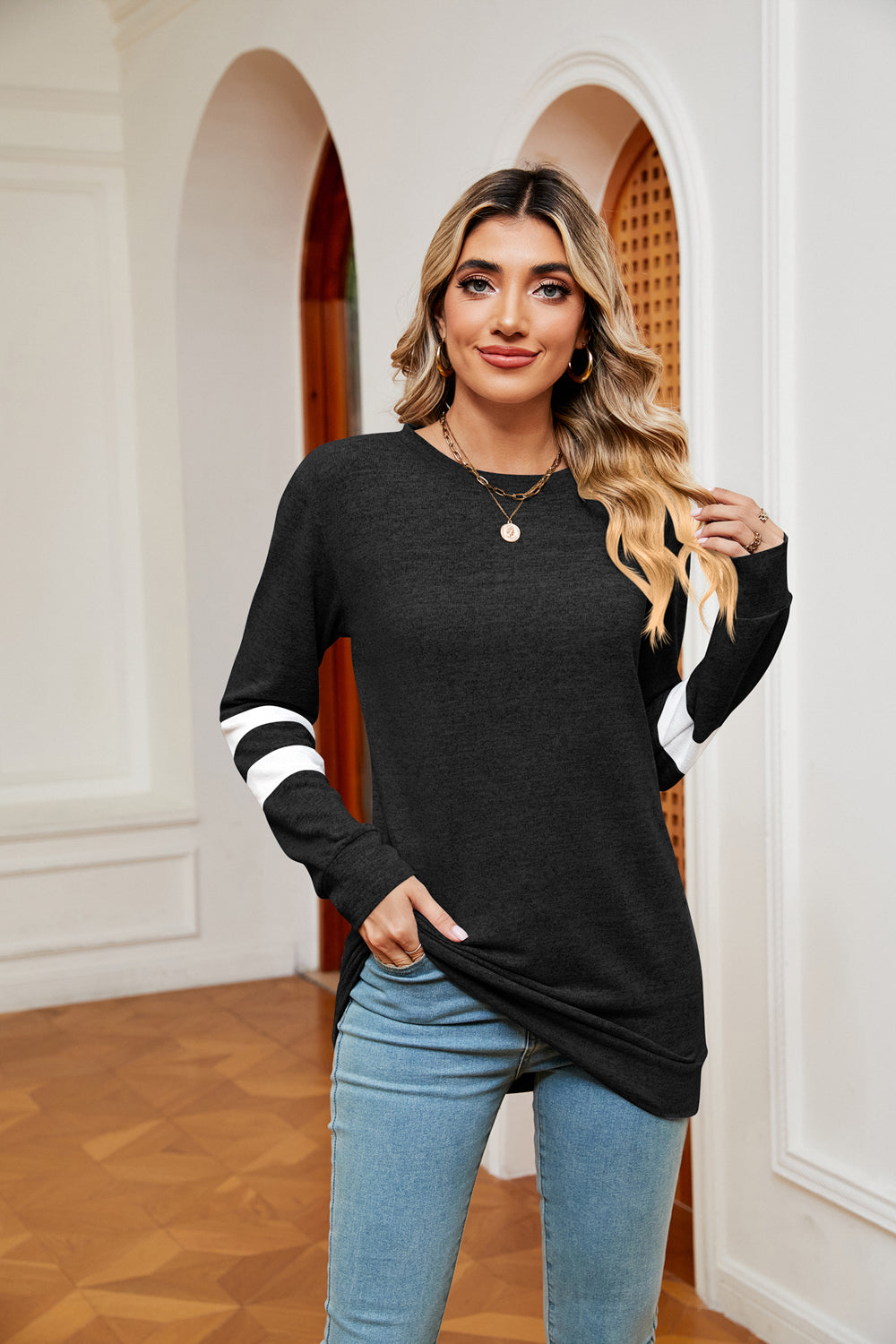 Round Neck Long Sleeve Top - Trendsi | Lola Mariee