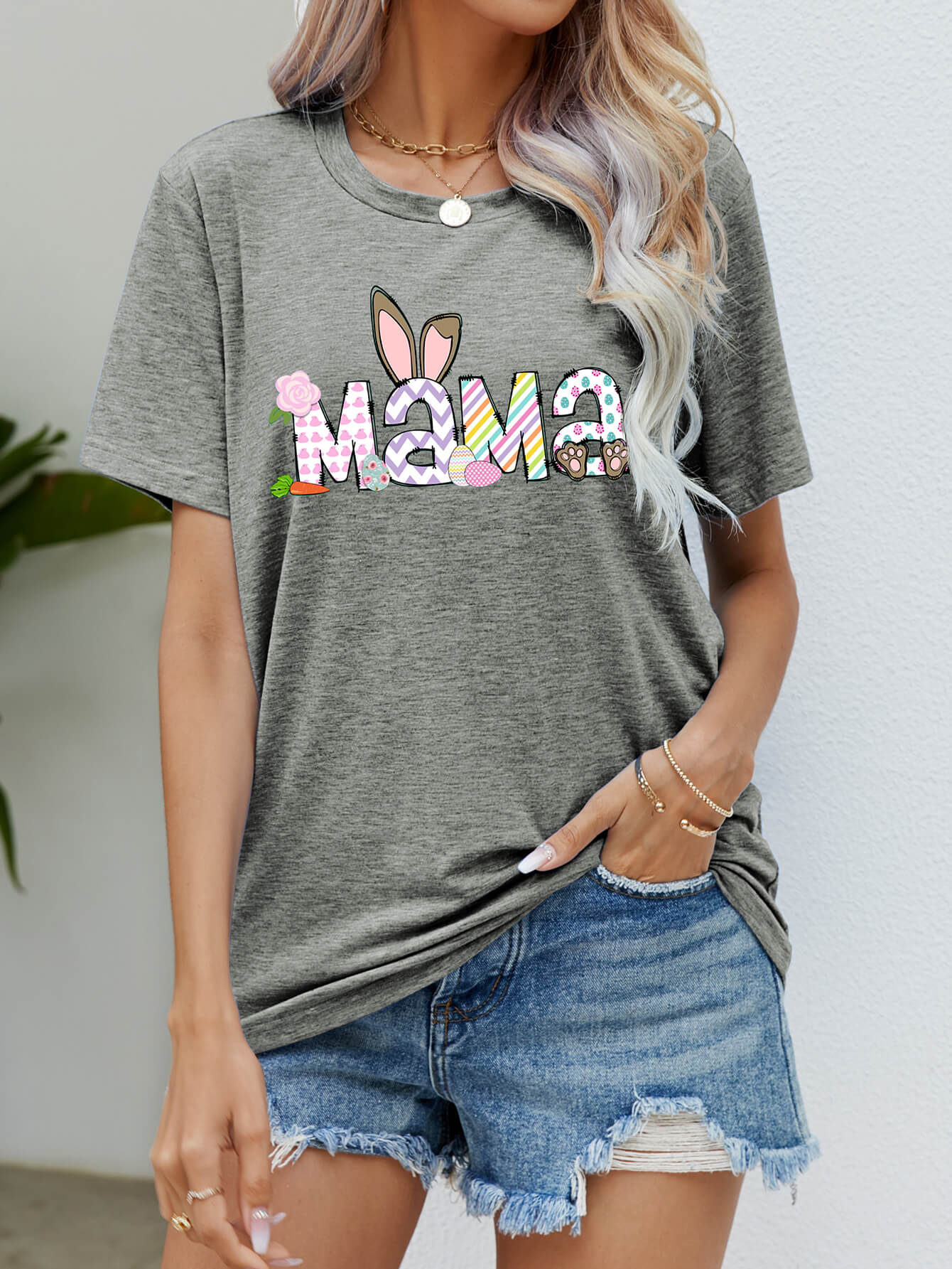 Easter MAMA Graphic Round Neck T-Shirt – view 10 | Lola Mariee
