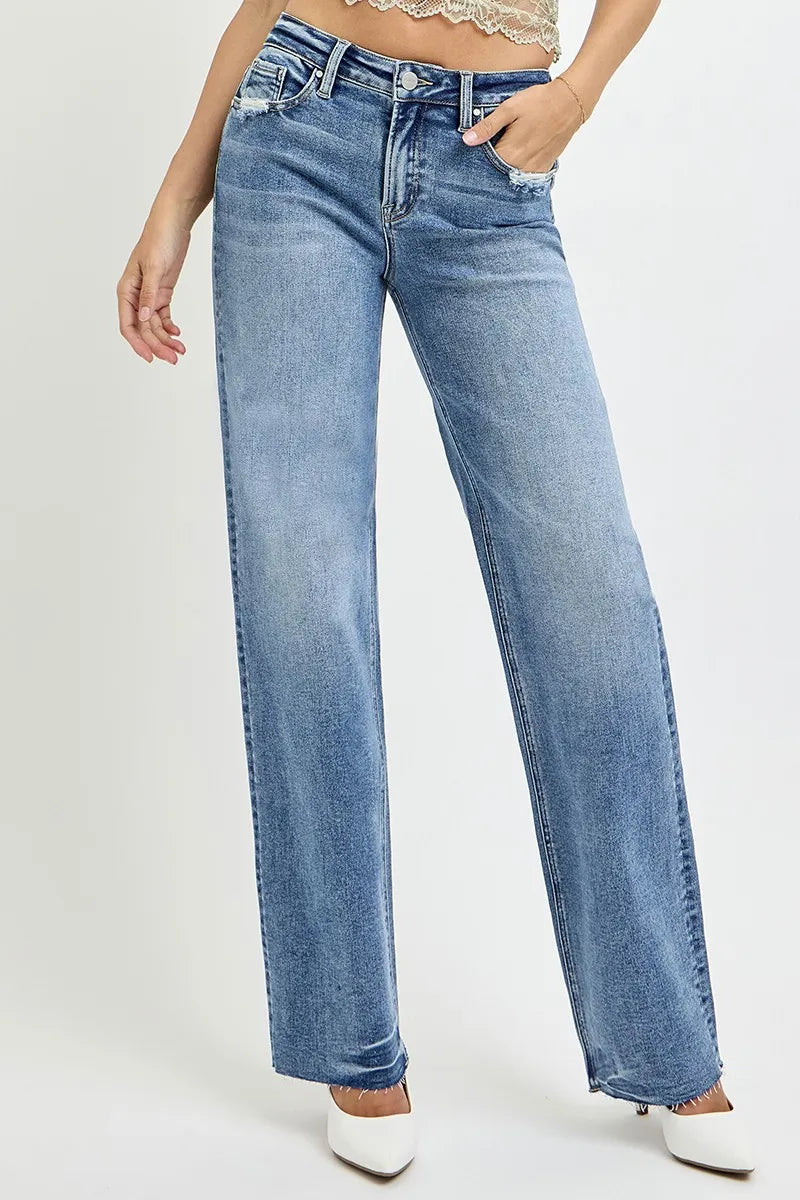 RISEN Full Size High Rise Straight Leg Jeans with Pockets - women's bottoms at Lola Mariee boutique