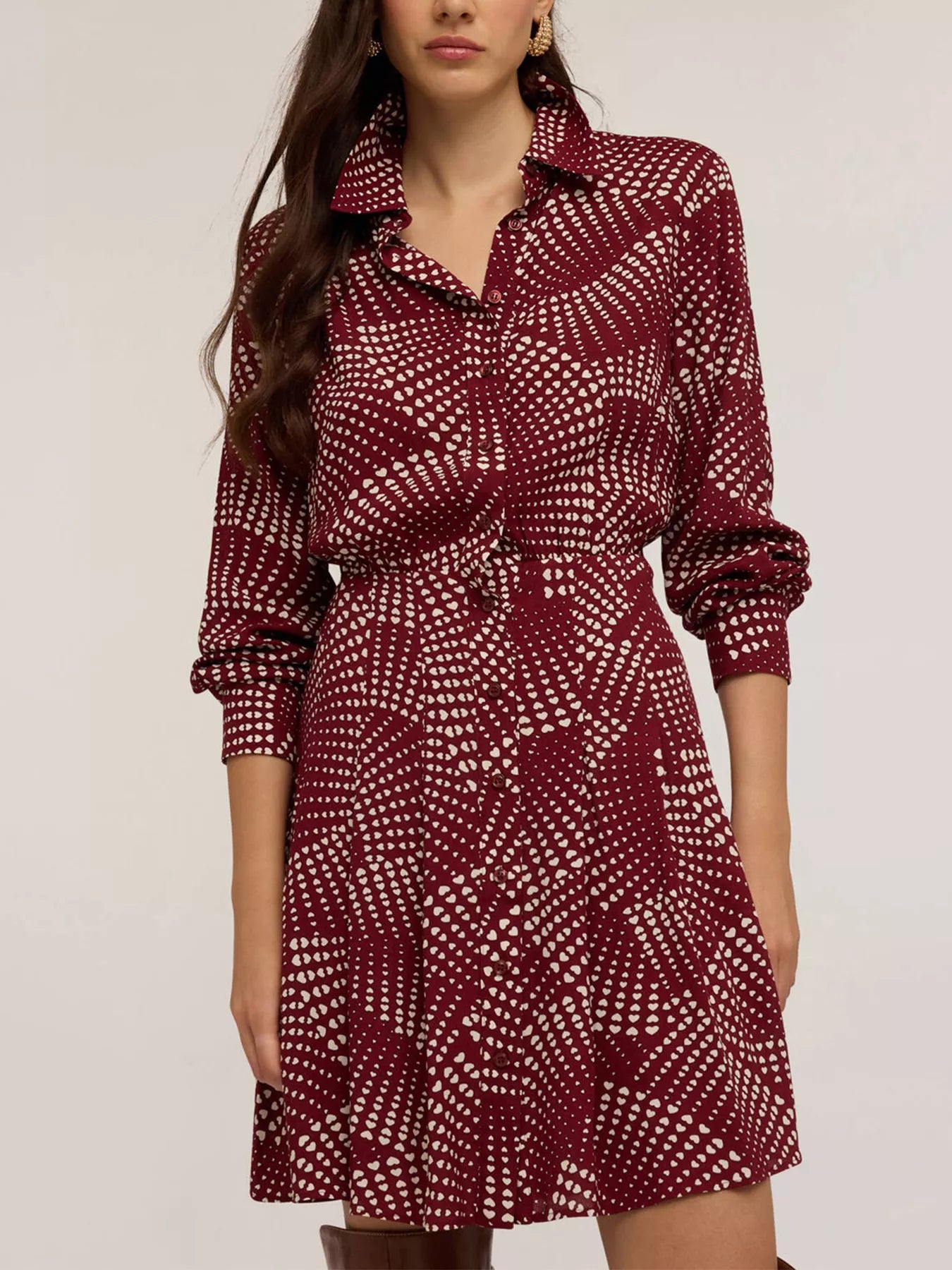Printed Long Sleeve Mini Shirt Dress - Trendsi | Lola Mariee