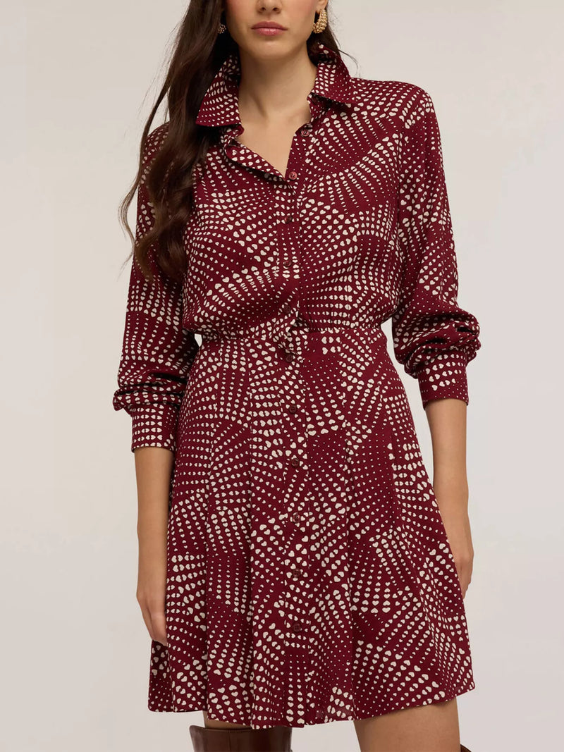Printed Long Sleeve Mini Shirt Dress | Lola Mariee
