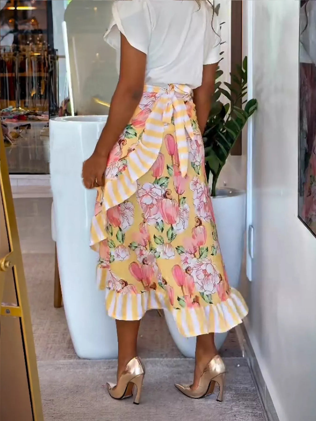 Floral Print Ruffle Hem Midi Skirt - Trendsi | Lola Mariee