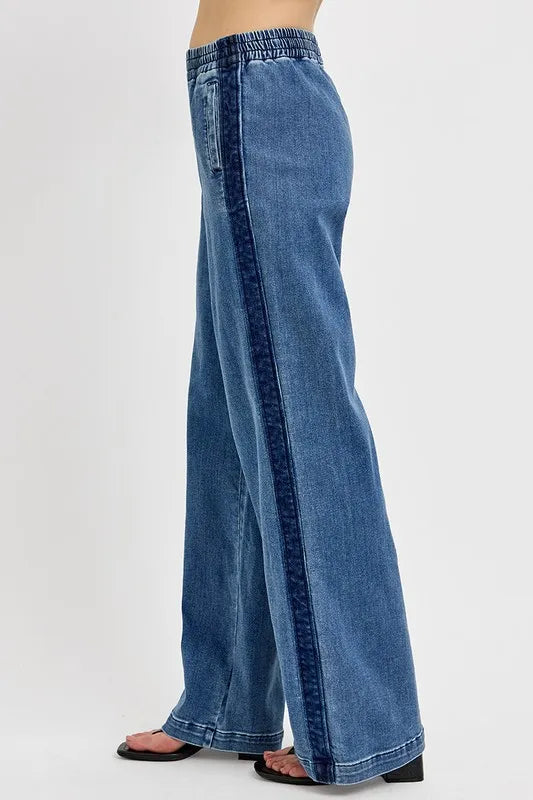 RISEN Full Size Elastic Waist Wide Leg Jeans Plus Size - LOLA MARIEE | Lola Mariee