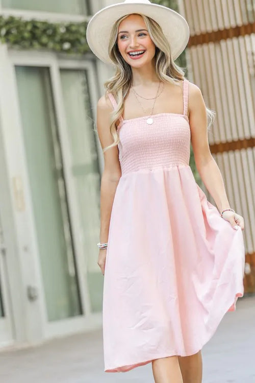 And The Why Smocking Open-Back Sleeveless Midi Dress | Lola Mariee
