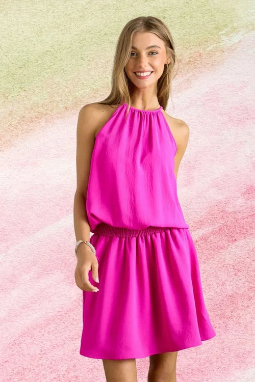 ADORA Halter Neck Smocking Waist Dress | Lola Mariee