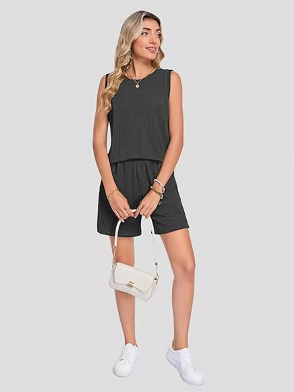 Casual Ribbed Knit Sleeveless Top and Shorts Set - Trendsi | Lola Mariee