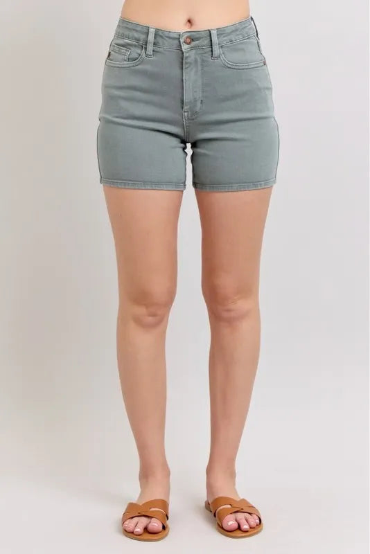 Judy Blue Full Size Hw Garment Dyed & Back Pkt Embroidery Shorts Plus Size - women's bottoms at Lola Mariee boutique