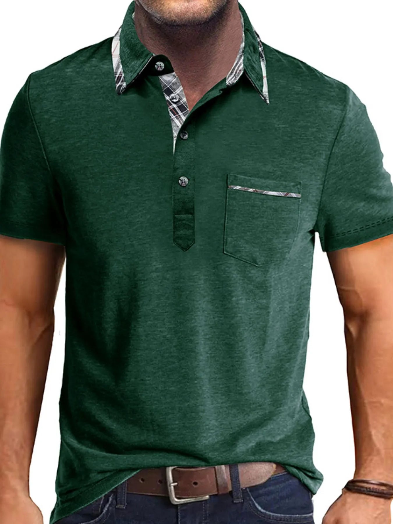 Men's Full Size Classic Plaid Collar Cotton Polo Shirt Plus Size – view 7 | Lola Mariee