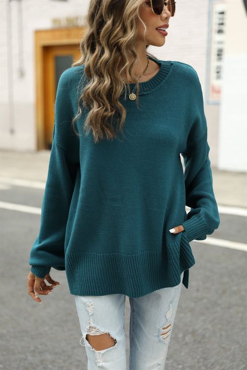 Angel Wings Round Neck Dropped Shoulder Slit Sweater | Lola Mariee
