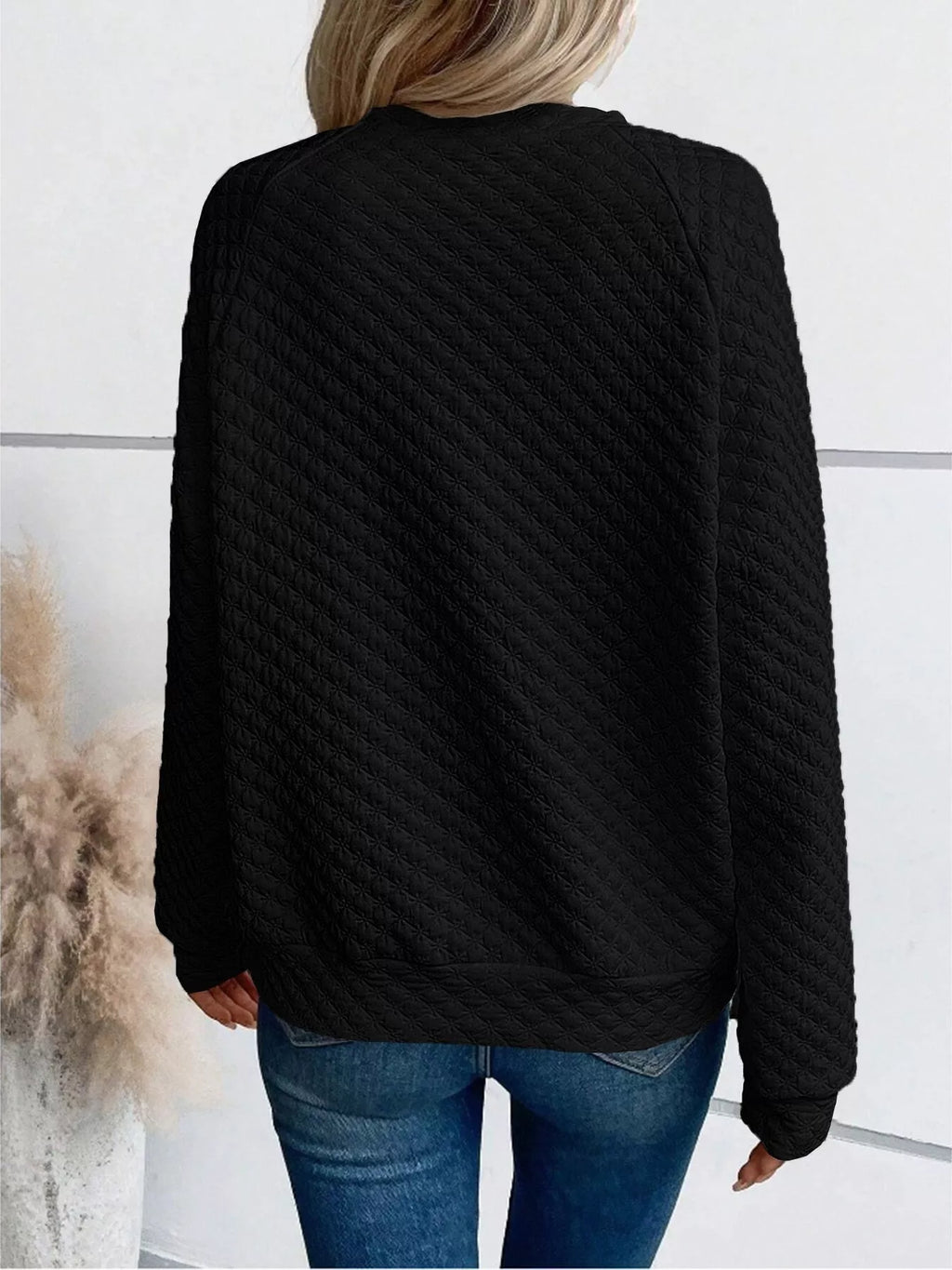 Textured Notched Raglan Sleeve Sweatshirt - Trendsi | Lola Mariee