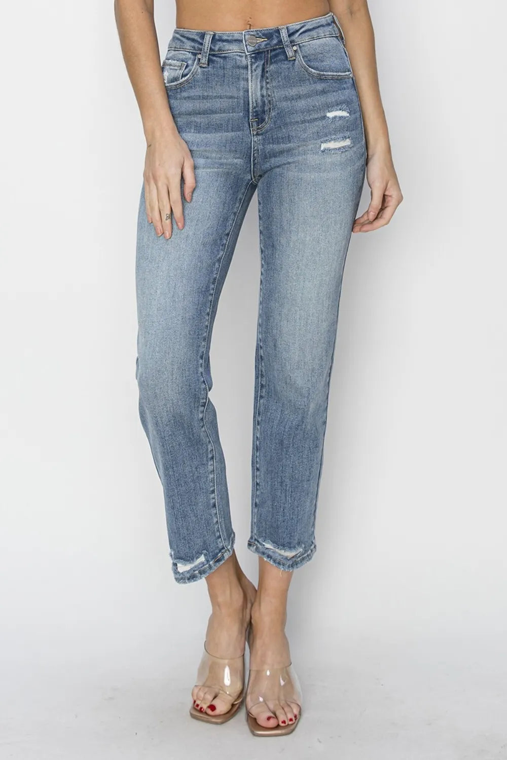 RISEN Full Size High Waist Distressed Cropped Jeans - women's top at Lola Mariee boutique